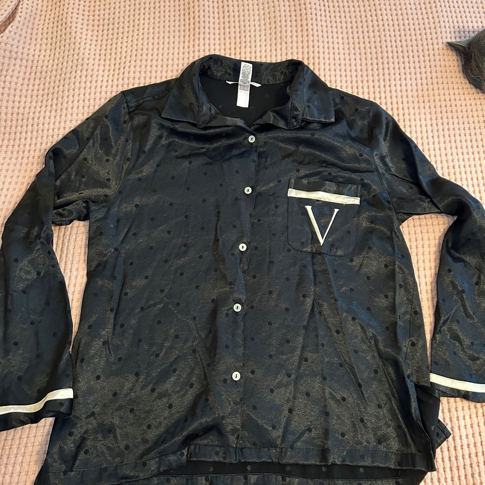 Victoria's Secret Black Polka Dot Satin Pajama Set